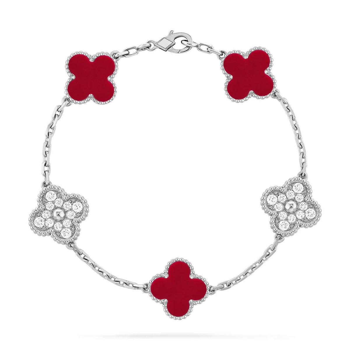 [Royal&Vicky]LUCKY CLOVER 5-MOTIF BRACELET - RED CARNELIAN COLLECTION