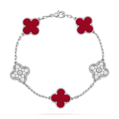 [Royal&Vicky]LUCKY CLOVER 5-MOTIF BRACELET - RED CARNELIAN COLLECTION
