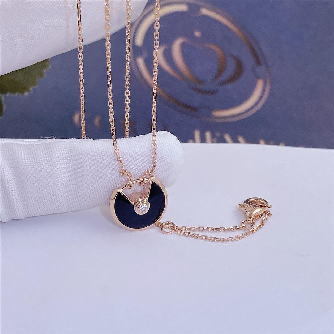 [Royal&Vicky]AMULETTE ROSE GOLD ONYX NECKLACE