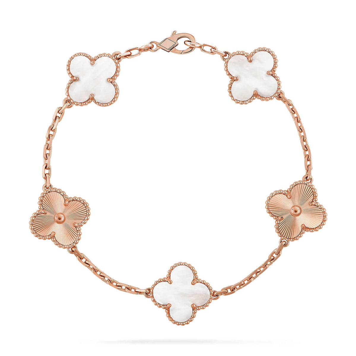[Royal&Vicky]LUCKY CLOVER 5-MOTIF BRACELET - WHITE MOTHER-OF-PEARL COLLECTION