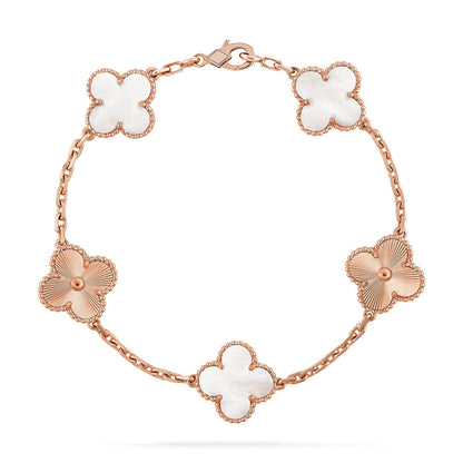 [Royal&Vicky]LUCKY CLOVER 5-MOTIF BRACELET - WHITE MOTHER-OF-PEARL COLLECTION