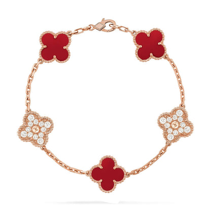 [Royal&Vicky]LUCKY CLOVER 5-MOTIF BRACELET - RED CARNELIAN COLLECTION
