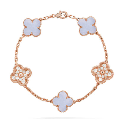 [Royal&Vicky]LUCKY CLOVER 5-MOTIF BRACELET - PURPLE CHALCEDONY COLLECTION