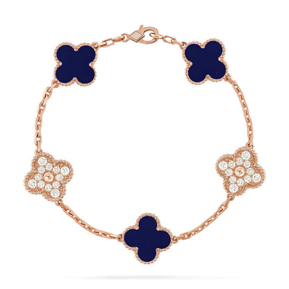 [Royal&Vicky]LUCKY CLOVER 5-MOTIF BRACELET - LAPIS LAZULI COLLECTION