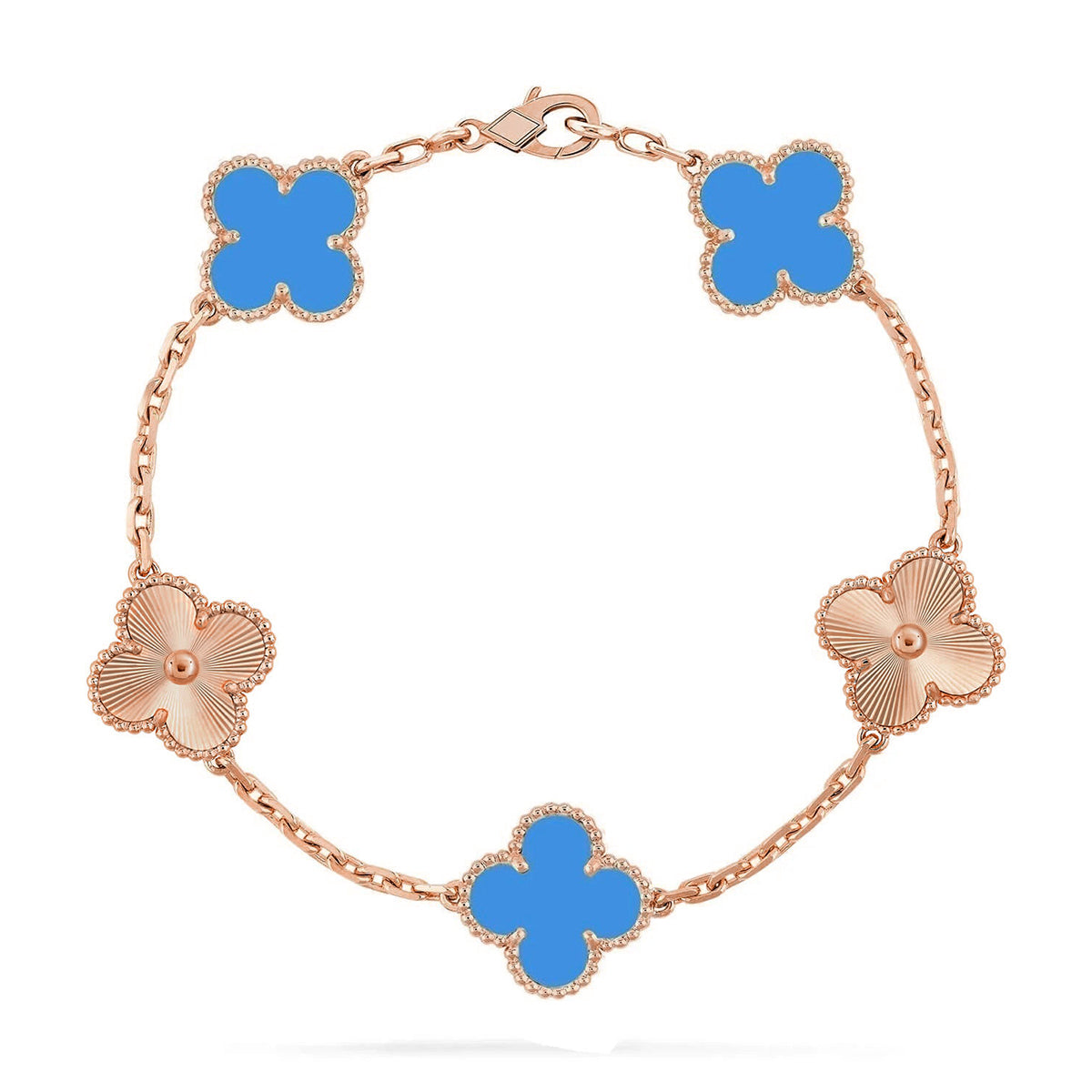 [Royal&Vicky]LUCKY CLOVER 5-MOTIF BRACELET - BLUE AGATE COLLECTION