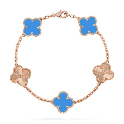 [Royal&Vicky]LUCKY CLOVER 5-MOTIF BRACELET - BLUE AGATE COLLECTION