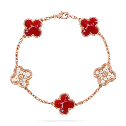 [Royal&Vicky]LUCKY CLOVER 5-MOTIF BRACELET - RED LARIMAR COLLECTION