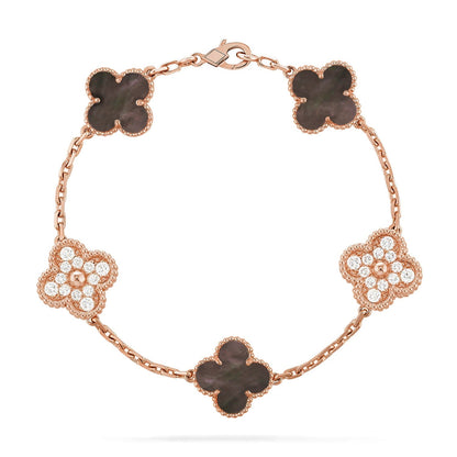 [Royal&Vicky]LUCKY CLOVER 5-MOTIF BRACELET - GREY MOTHER-OF-PEARL COLLECTION