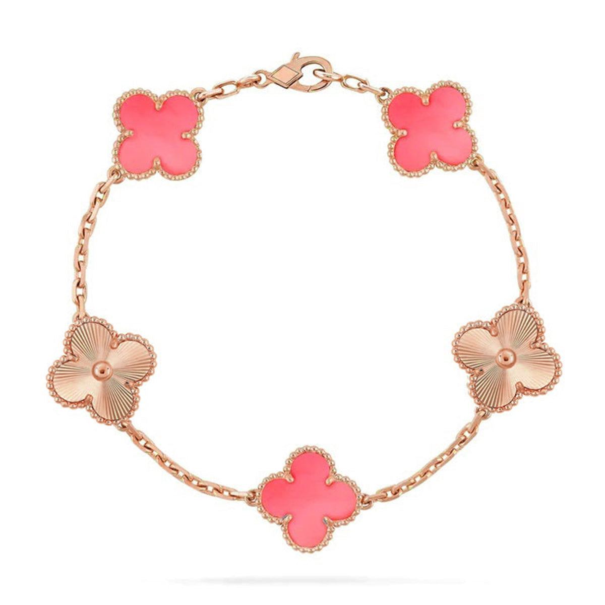 [Royal&Vicky]LUCKY CLOVER 5-MOTIF BRACELET - PINK MOTHER-OF-PEARL COLLECTION
