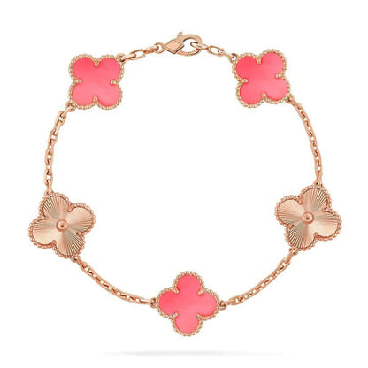 [Royal&Vicky]LUCKY CLOVER 5-MOTIF BRACELET - PINK MOTHER-OF-PEARL COLLECTION