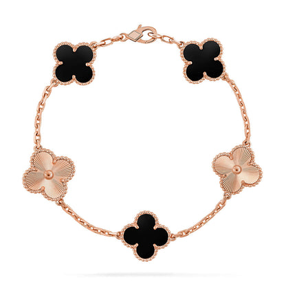 [Royal&Vicky]LUCKY CLOVER 5-MOTIF BRACELET - BLACK OXNY COLLECTION