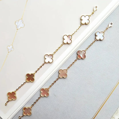 [Royal&Vicky]LUCKY CLOVER 5-MOTIF BRACELET - PINK MOTHER-OF-PEARL COLLECTION