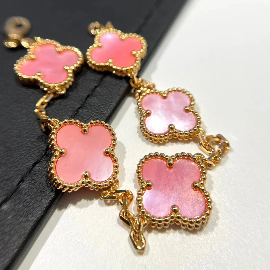 [Royal&Vicky]LUCKY CLOVER 5-MOTIF BRACELET - PINK MOTHER-OF-PEARL COLLECTION