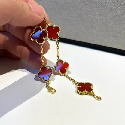 [Royal&Vicky]LUCKY CLOVER 5-MOTIF BRACELET - RED CARNELIAN COLLECTION