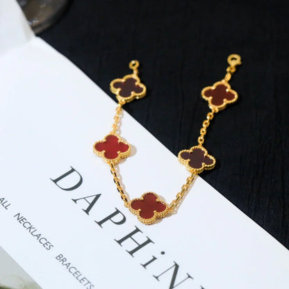 [Royal&Vicky]LUCKY CLOVER 5-MOTIF BRACELET - RED CARNELIAN COLLECTION