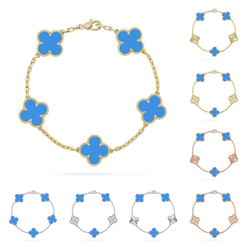 [Royal&Vicky]LUCKY CLOVER 5-MOTIF BRACELET - BLUE AGATE COLLECTION