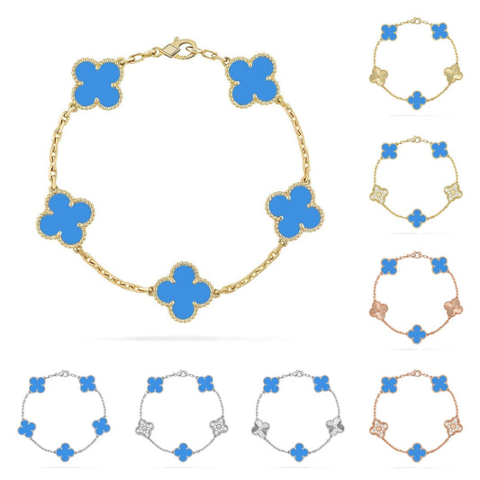 [Royal&Vicky]LUCKY CLOVER 5-MOTIF BRACELET - BLUE AGATE COLLECTION