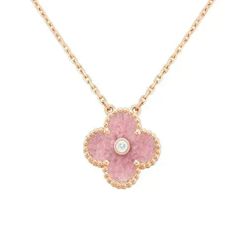 [Royal&Vicky]CLOVER 15MM DIAMOND RHODONITE NECKLACE