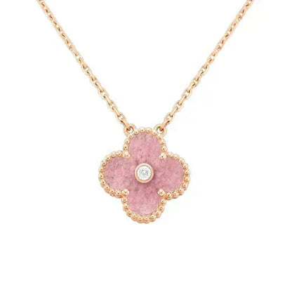[Royal&Vicky]CLOVER 15MM DIAMOND RHODONITE NECKLACE