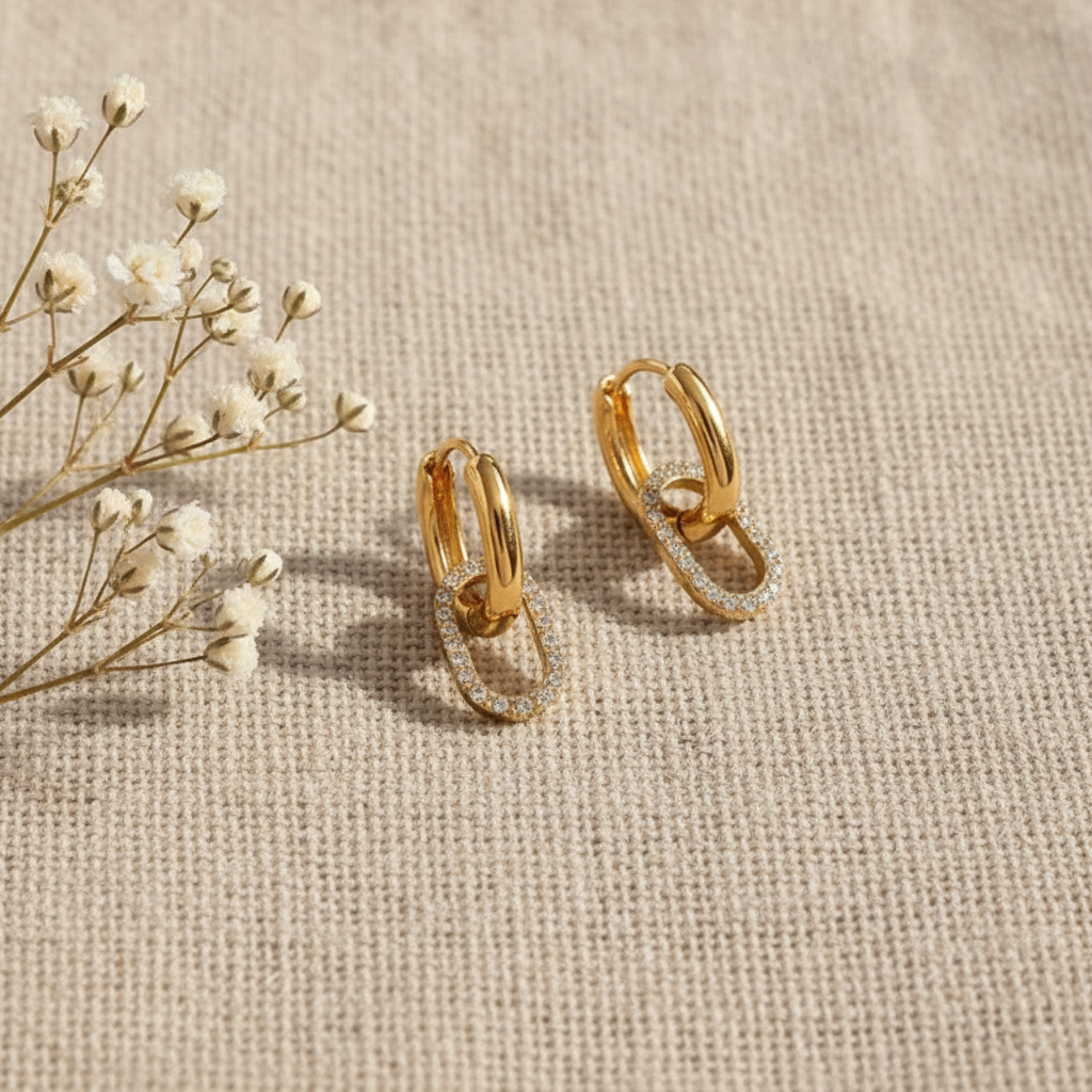[Royal&Vicky]Aina Double Hoop Diamond Earrings