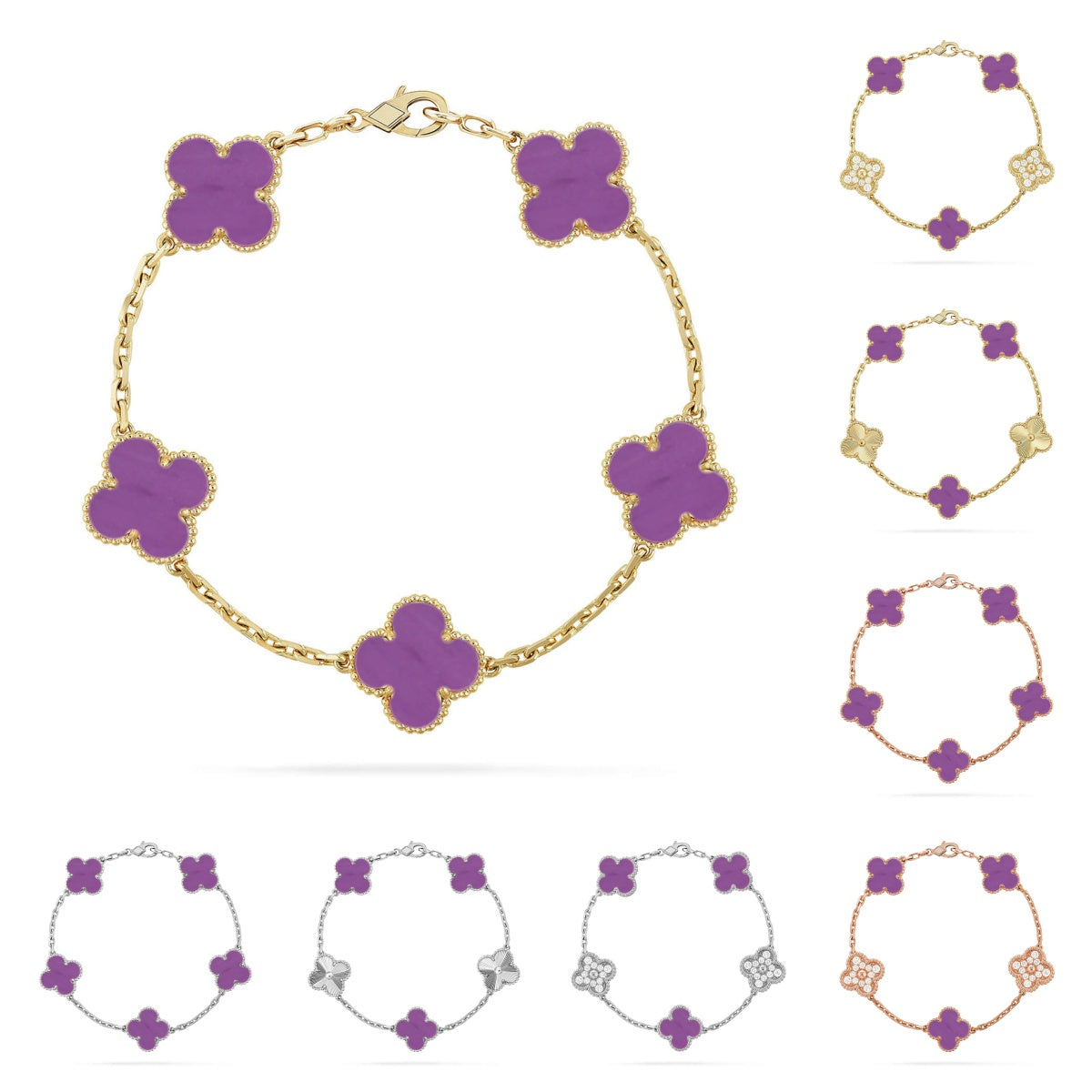 [Royal&Vicky]LUCKY CLOVER 5-MOTIF BRACELET - VIOLET COLLECTION