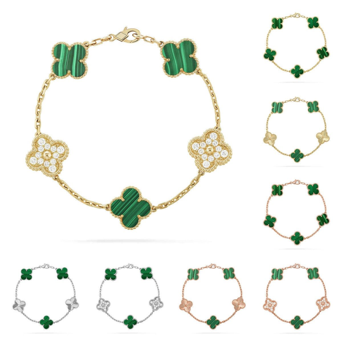 [Royal&Vicky]LUCKY CLOVER 5-MOTIF BRACELET - MALACHITE COLLECTION