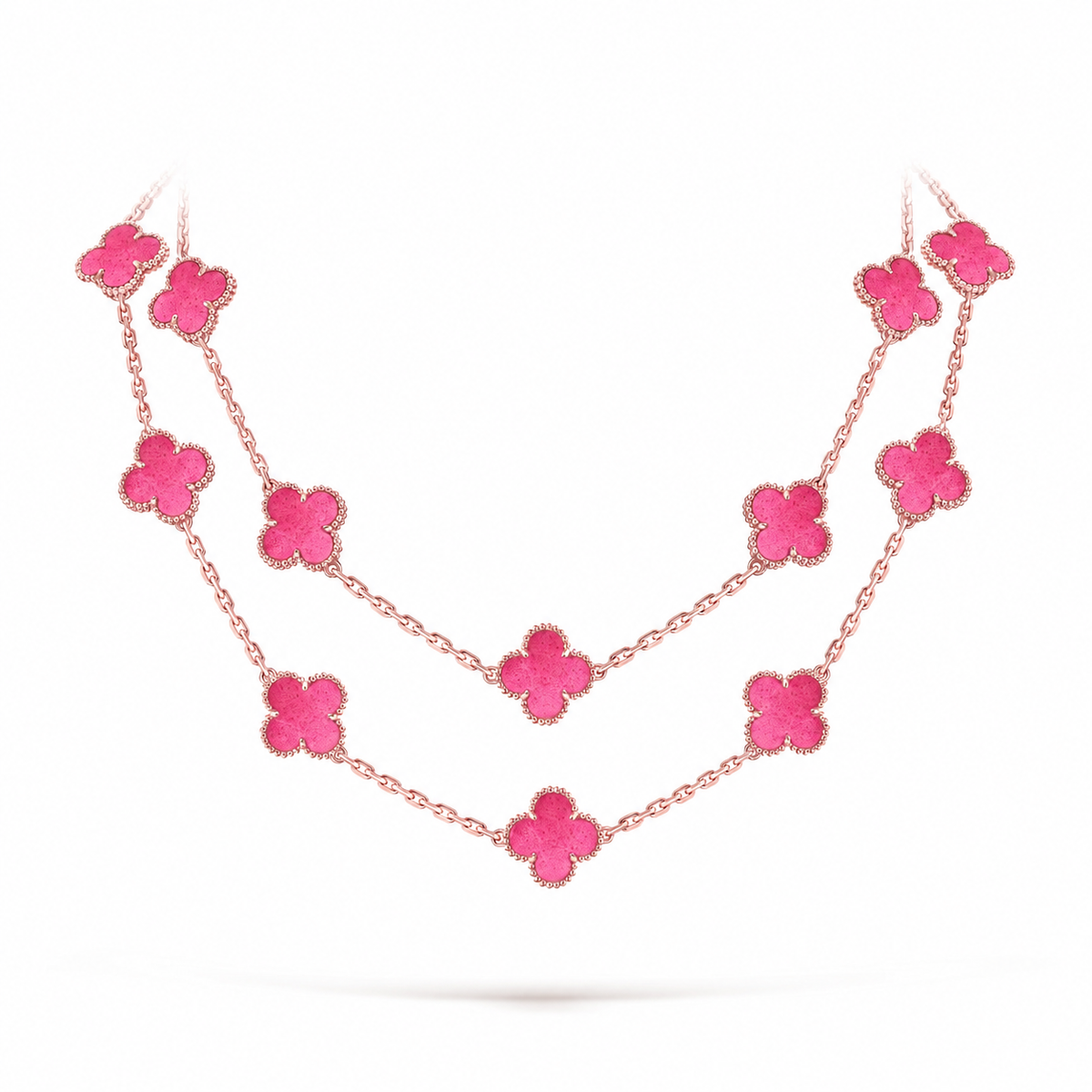 [Royal&Vicky] NEW CLOVER 20 MOTIFS PINK ENAMEL NECKLACE