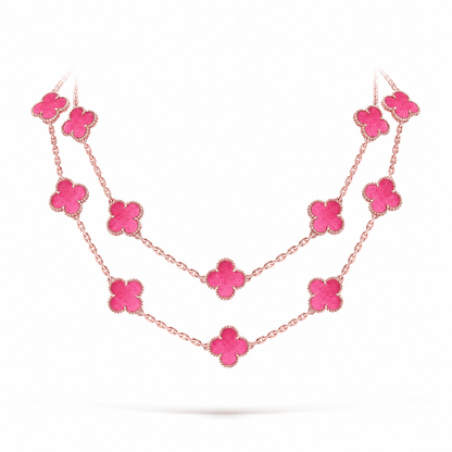 [Royal&Vicky] NEW CLOVER 20 MOTIFS PINK ENAMEL NECKLACE
