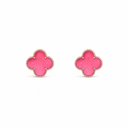 [Royal&Vicky]NEW CLOVER 15MM PINK ENAMEL STUD EARRINGS