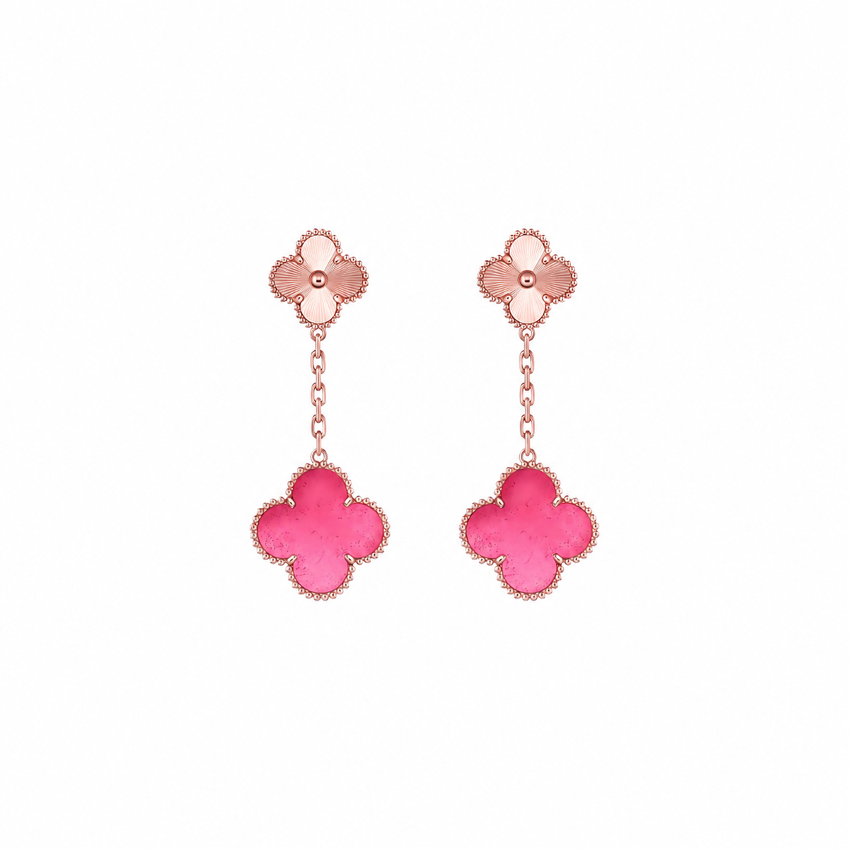 [Royal&Vicky]NEW CLOVER 2 MOTIF PINK ENAMEL EARRINGS
