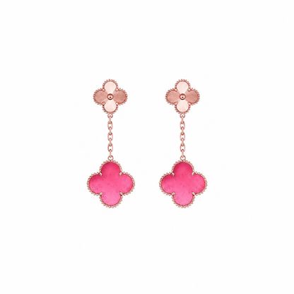 [Royal&Vicky]NEW CLOVER 2 MOTIF PINK ENAMEL EARRINGS