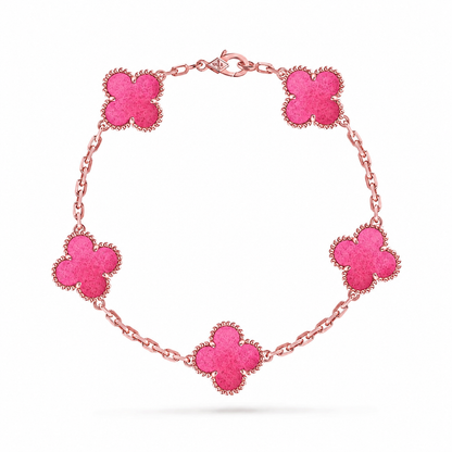 [Royal&Vicky]NEW CLOVER 5 MOTIFS PINK ENAMEL BRACELET