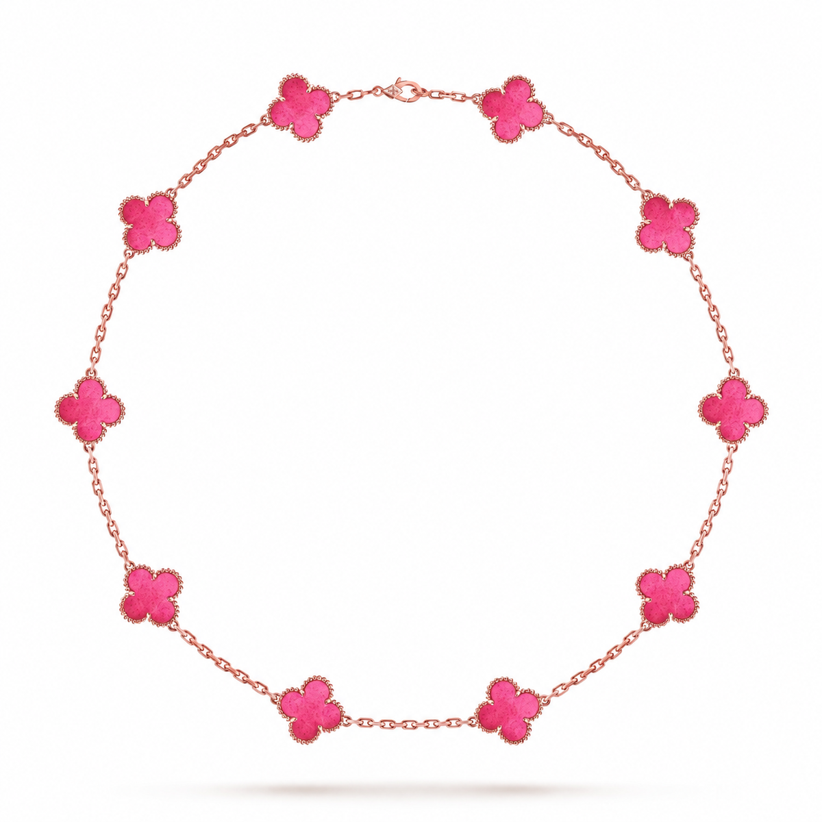 [Royal&Vicky]NEW CLOVER 10 MOTIFS PINK ENAMEL NECKLACE