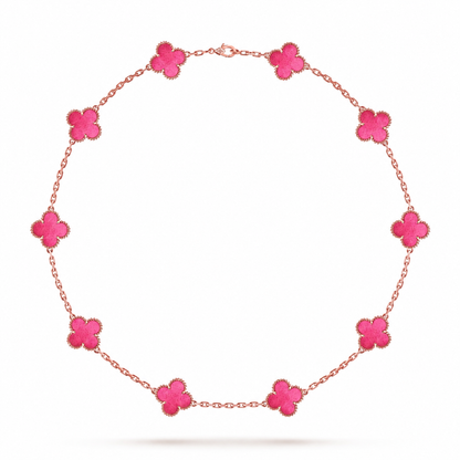 [Royal&Vicky]NEW CLOVER 10 MOTIFS PINK ENAMEL NECKLACE
