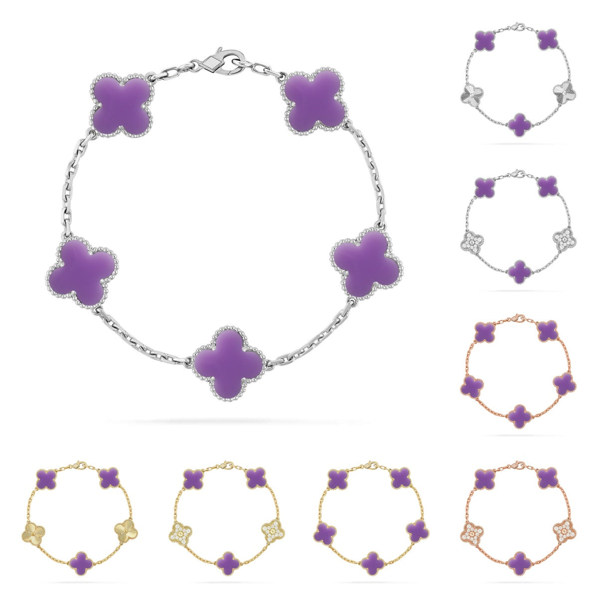 [Royal&Vicky]LUCKY CLOVER 5-MOTIF BRACELET - LAVENDER COLLECTION