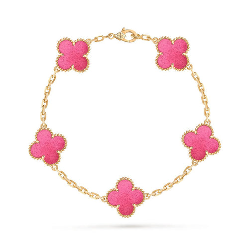[Royal&Vicky]NEW CLOVER 5 MOTIFS PINK ENAMEL BRACELET
