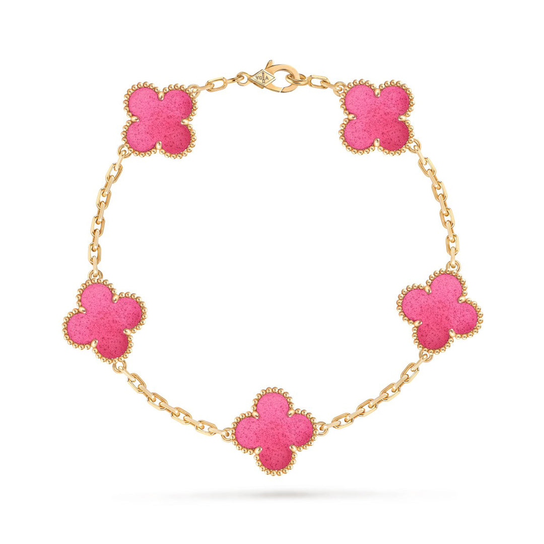 [Royal&Vicky]NEW CLOVER 5 MOTIFS PINK ENAMEL BRACELET