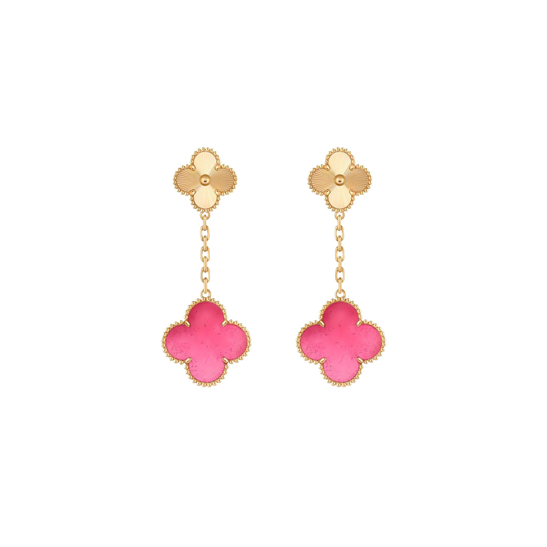 [Royal&Vicky]NEW CLOVER 2 MOTIF PINK ENAMEL EARRINGS