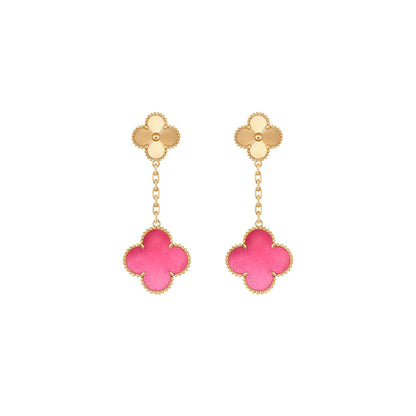[Royal&Vicky]NEW CLOVER 2 MOTIF PINK ENAMEL EARRINGS