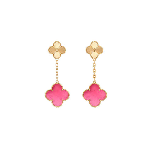 [Royal&Vicky]NEW CLOVER 2 MOTIF PINK ENAMEL EARRINGS