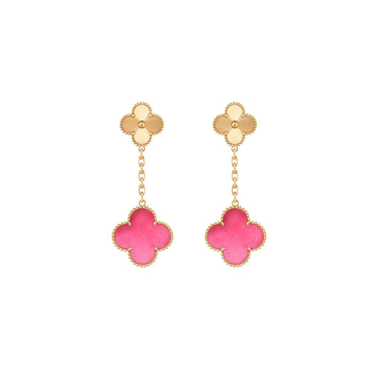 [Royal&Vicky]NEW CLOVER 2 MOTIF PINK ENAMEL EARRINGS