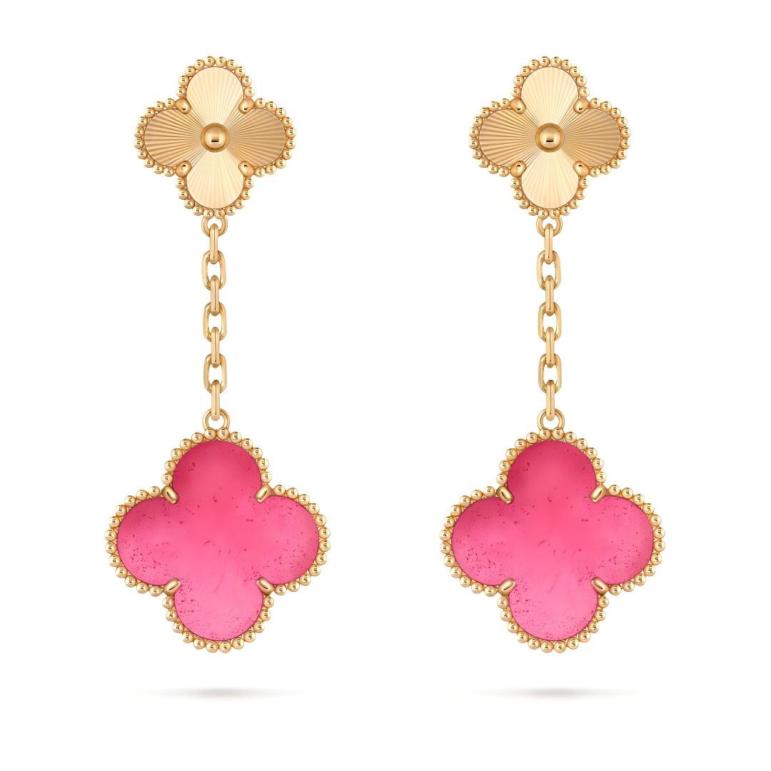 [Royal&Vicky]NEW CLOVER 2 MOTIF PINK ENAMEL EARRINGS