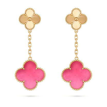 [Royal&Vicky]NEW CLOVER 2 MOTIF PINK ENAMEL EARRINGS