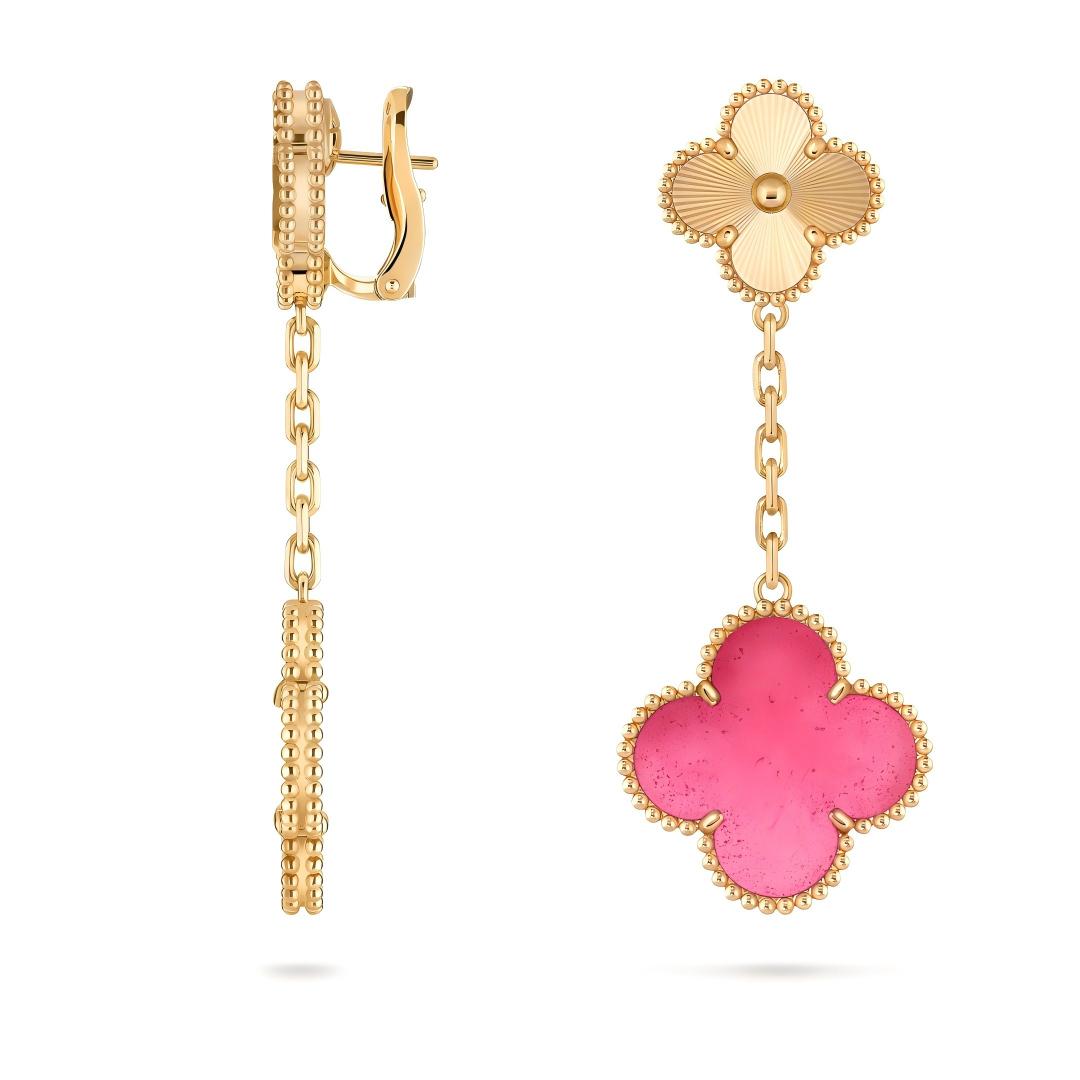 [Royal&Vicky]NEW CLOVER 2 MOTIF PINK ENAMEL EARRINGS