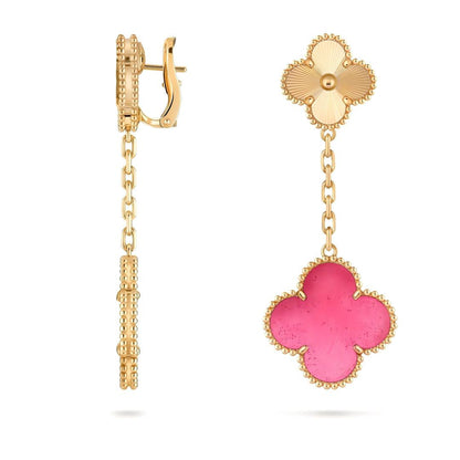 [Royal&Vicky]NEW CLOVER 2 MOTIF PINK ENAMEL EARRINGS
