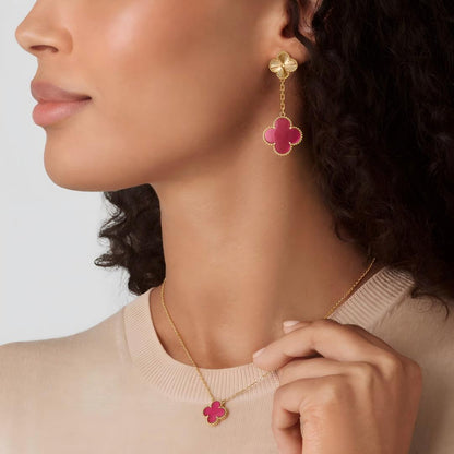 [Royal&Vicky]NEW CLOVER 2 MOTIF PINK ENAMEL EARRINGS
