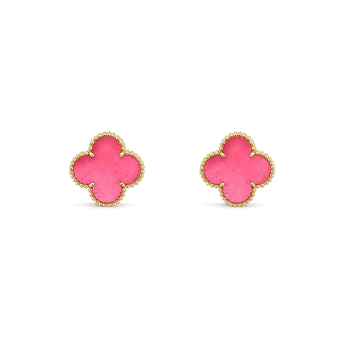 [Royal&Vicky]NEW CLOVER 15MM PINK ENAMEL STUD EARRINGS