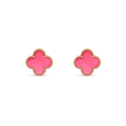 [Royal&Vicky]NEW CLOVER 15MM PINK ENAMEL STUD EARRINGS