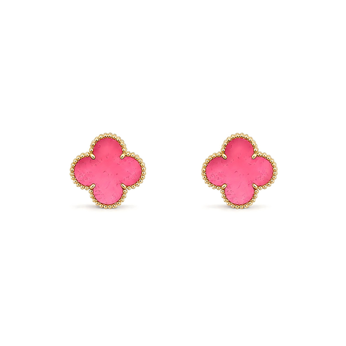 [Royal&Vicky]NEW CLOVER 15MM PINK ENAMEL STUD EARRINGS