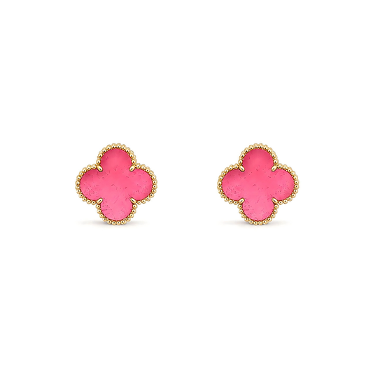 [Royal&Vicky]NEW CLOVER 15MM PINK ENAMEL STUD EARRINGS